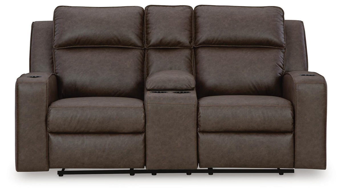 Lavenhorne - Double Reclining Loveseat With Console - Umber - Faux Leather