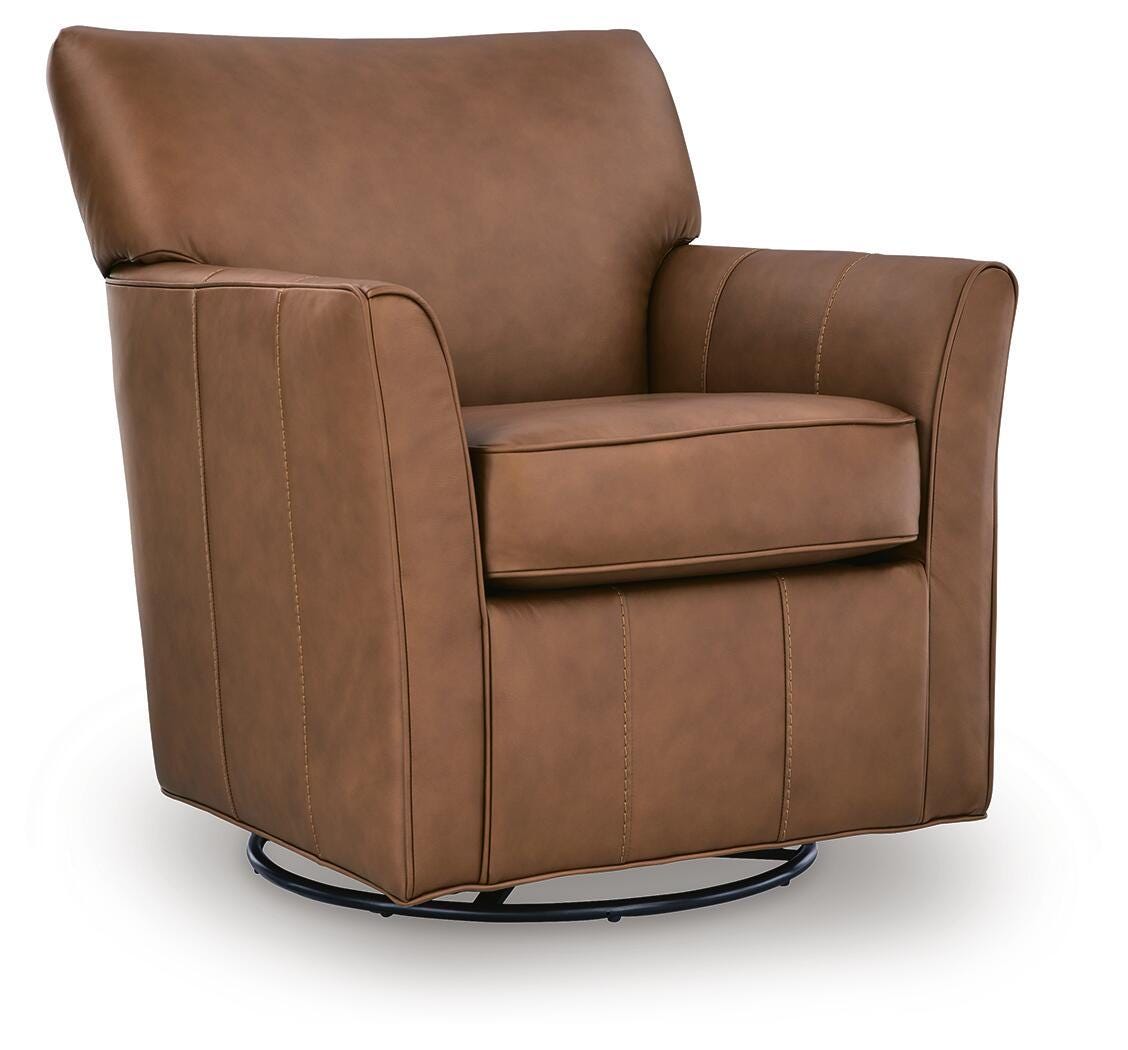Braydunn - Swivel Glider Accent Chair - Caramel - Leather Match