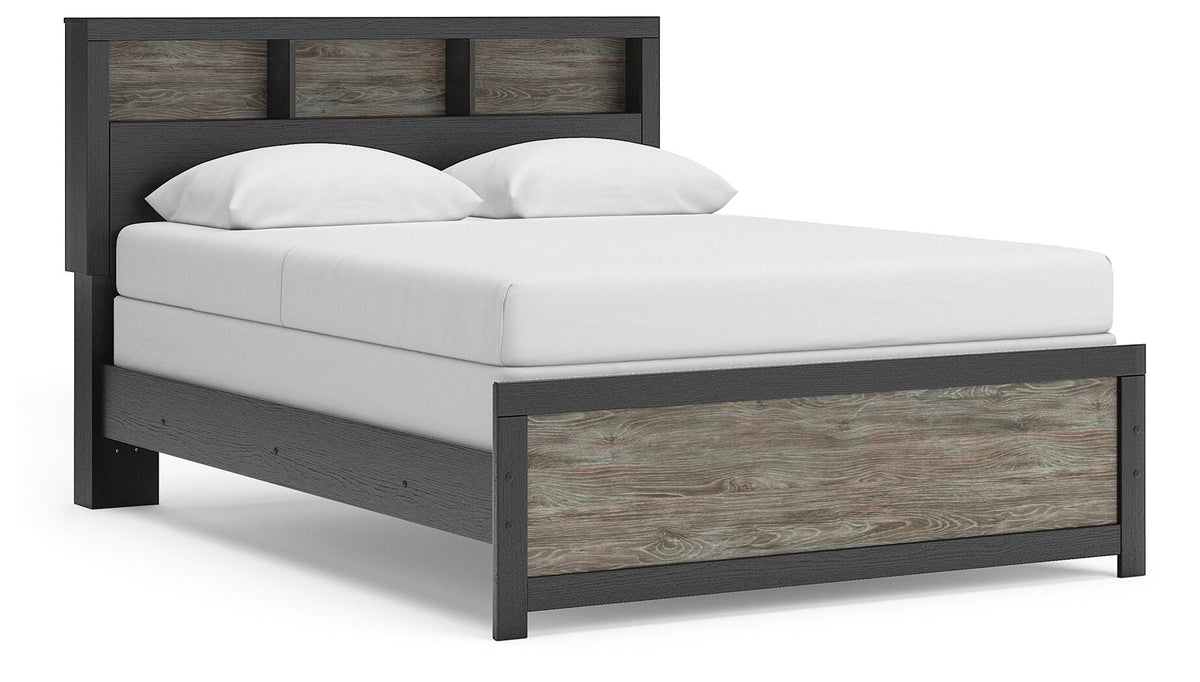 Broachmyn - Queen Lighted Bookcase Panel Bed - Black / Gray - Wood