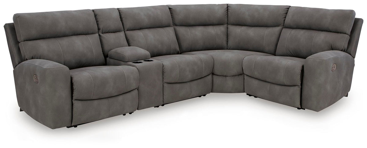 Next-Gen Durapella - 5-Piece Power Reclining Sectional With Console - Slate - Faux Leather