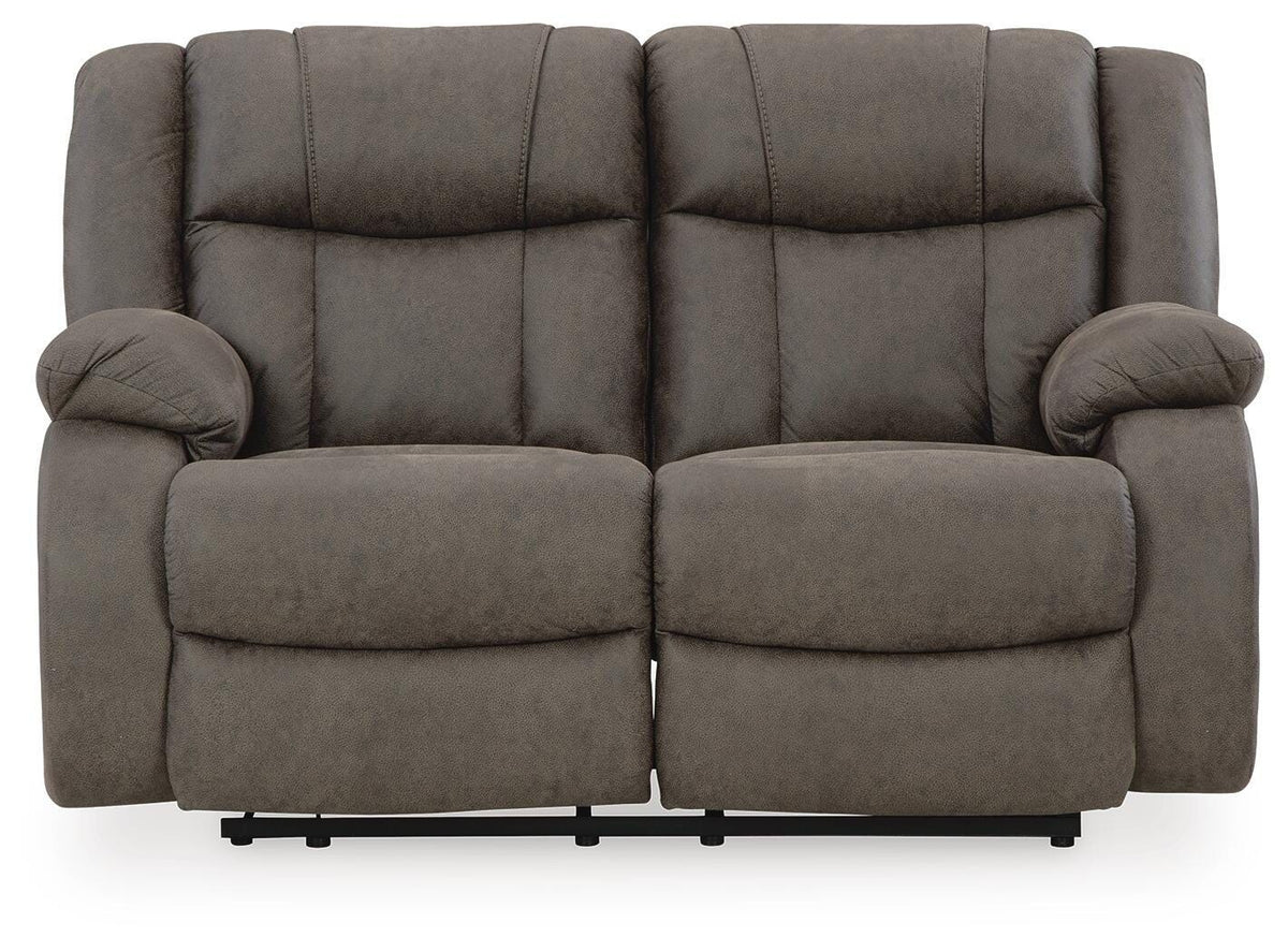 First Base - Reclining Loveseat - Gunmetal - Faux Leather