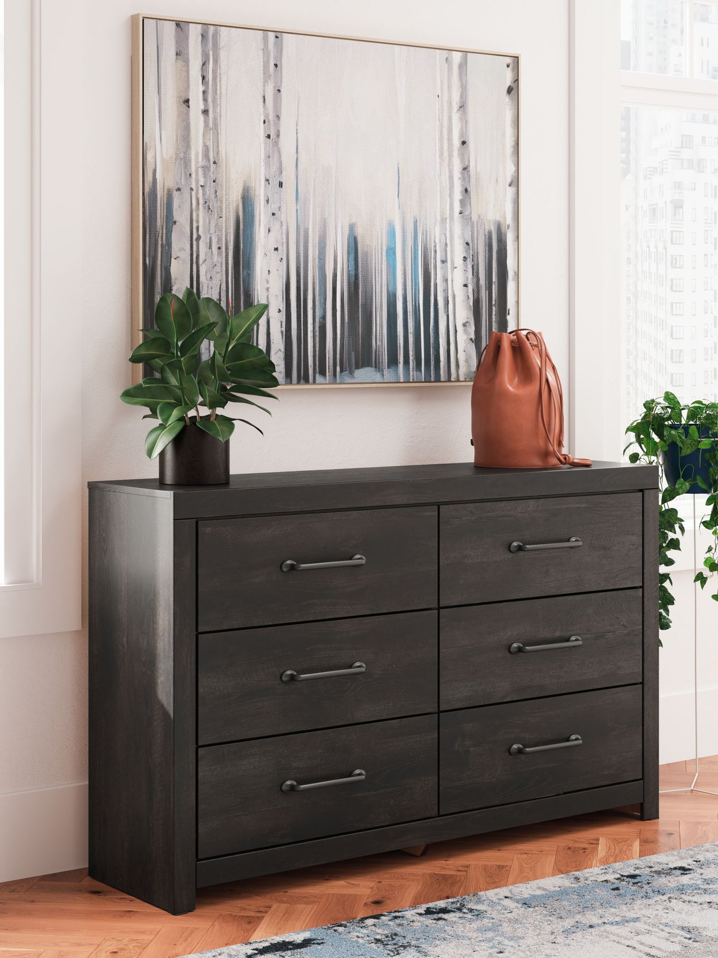 Hollivern - Six Drawer Dresser - Dark Gray