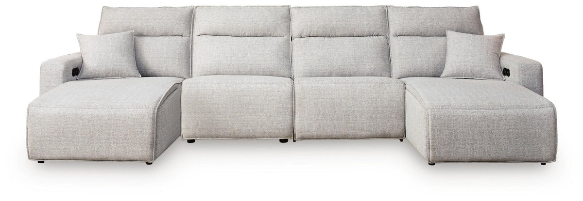 Modmax II - 4-Piece Power Reclining Sectional With 2 Power Armless Recliners And Double Chaise - Stone - Next-Gen Nuvella
