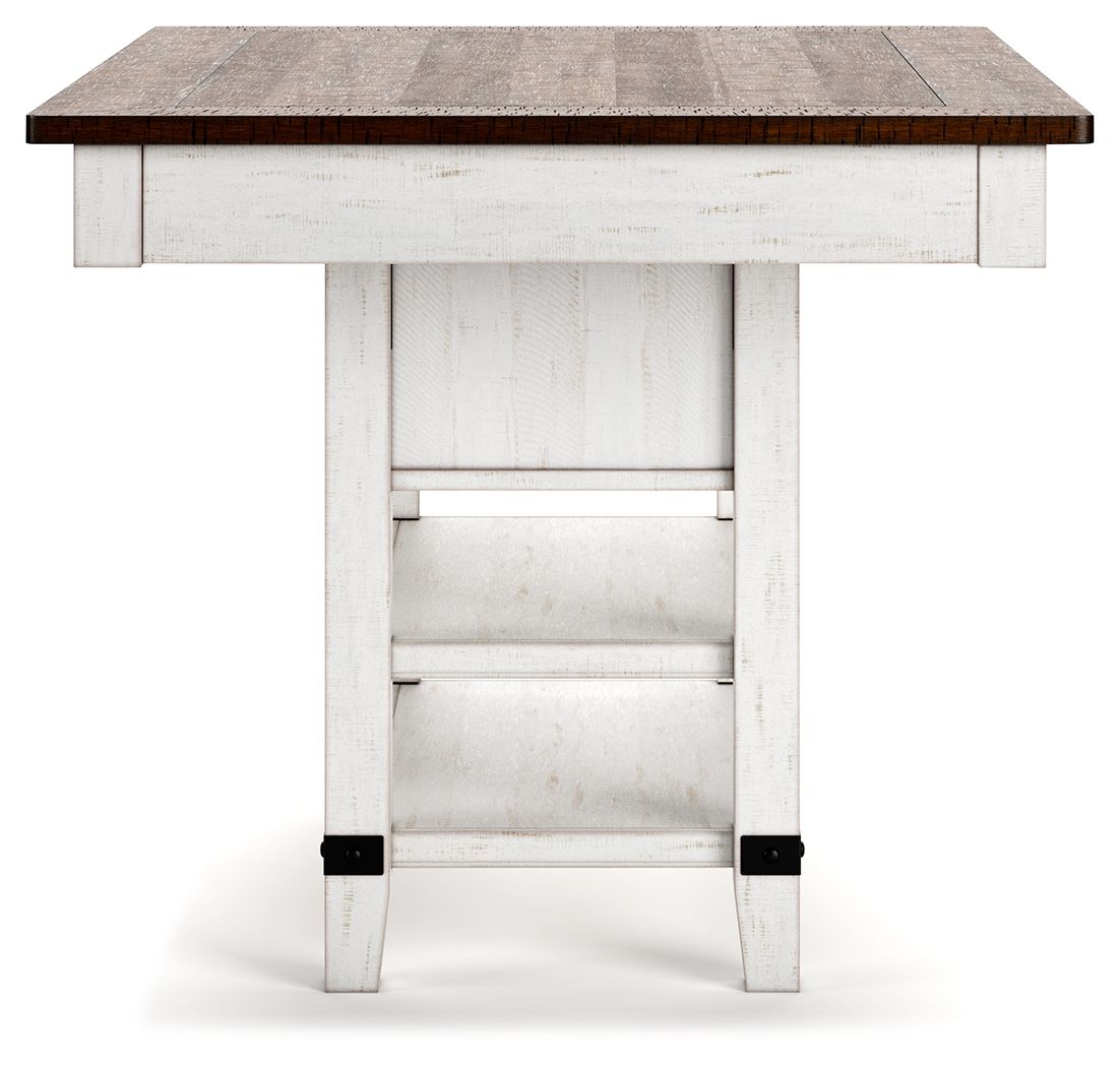 Valebeck - Rect Dining Room Counter Table With Wine Rack - White / Brown