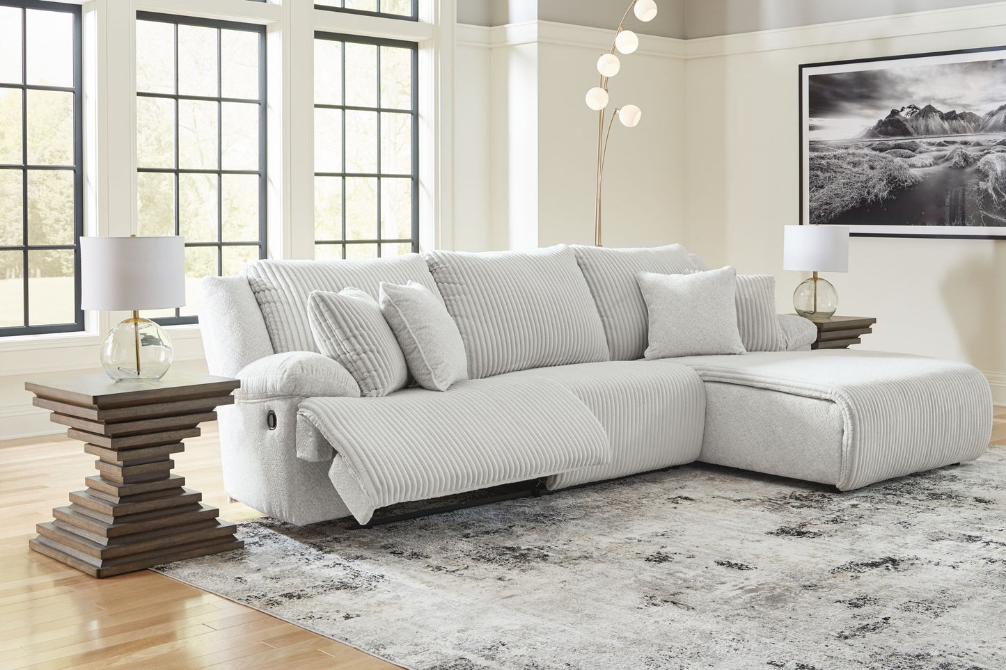 Top Tier - 3-Piece Sectional Sofa With RAF Press Back Chaise - Alloy