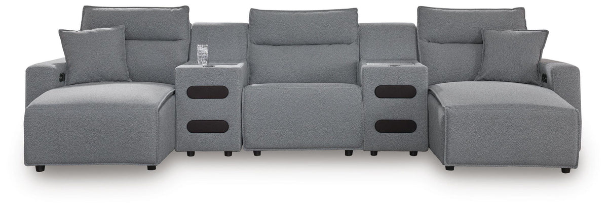 Modmax II - 5-Piece Power Reclining Sectional With Double Chaise And 2 Audio Consoles - Salt And Pepper - Next-Gen Nuvella