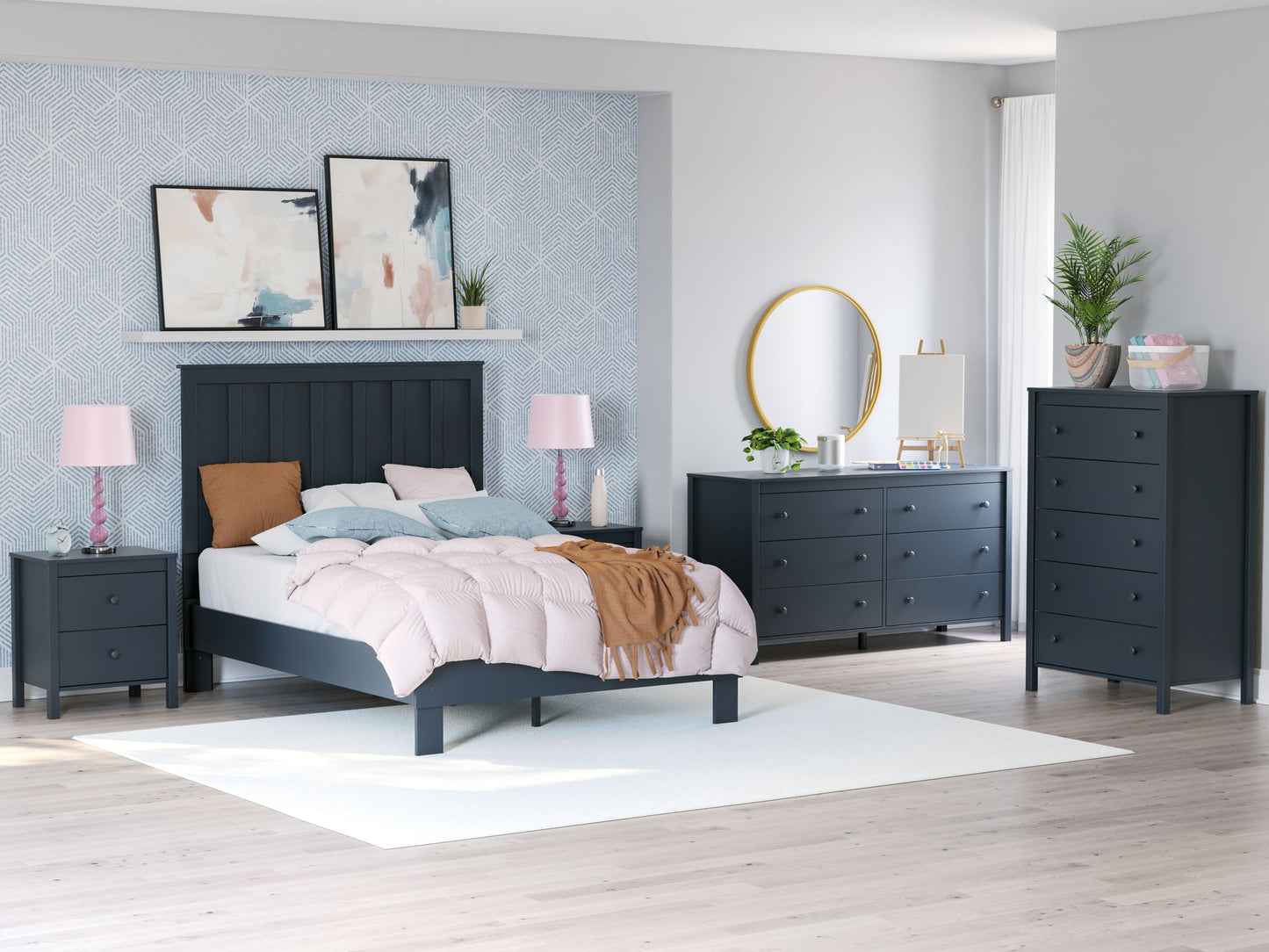 Simmenfort - Five Drawer Chest - Navy Blue