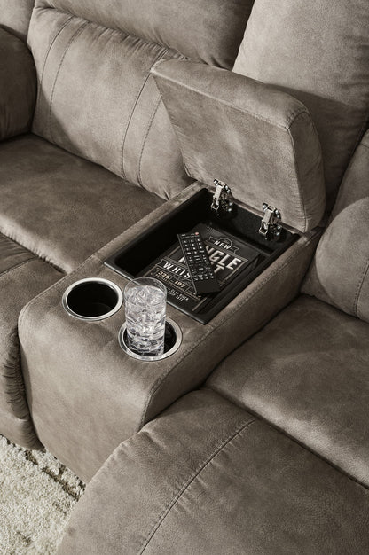 Laresview - Dbl Reclining Loveseat With Console - Faux Leather - Fossil