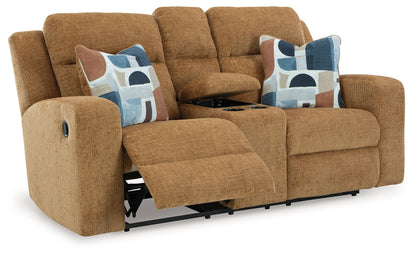 Kanlow - Dbl Reclining Loveseat With Console - Fabric - Honey