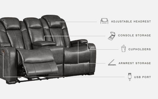 Turbulance - Pwr Rec Loveseat with Adjustable Headrest - Quarry