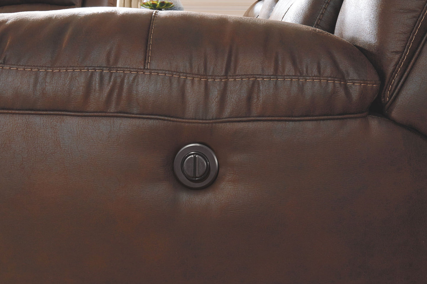 Stoneland - Dbl Power Reclining Loveseat With Console - Faux Leather - Chocolate