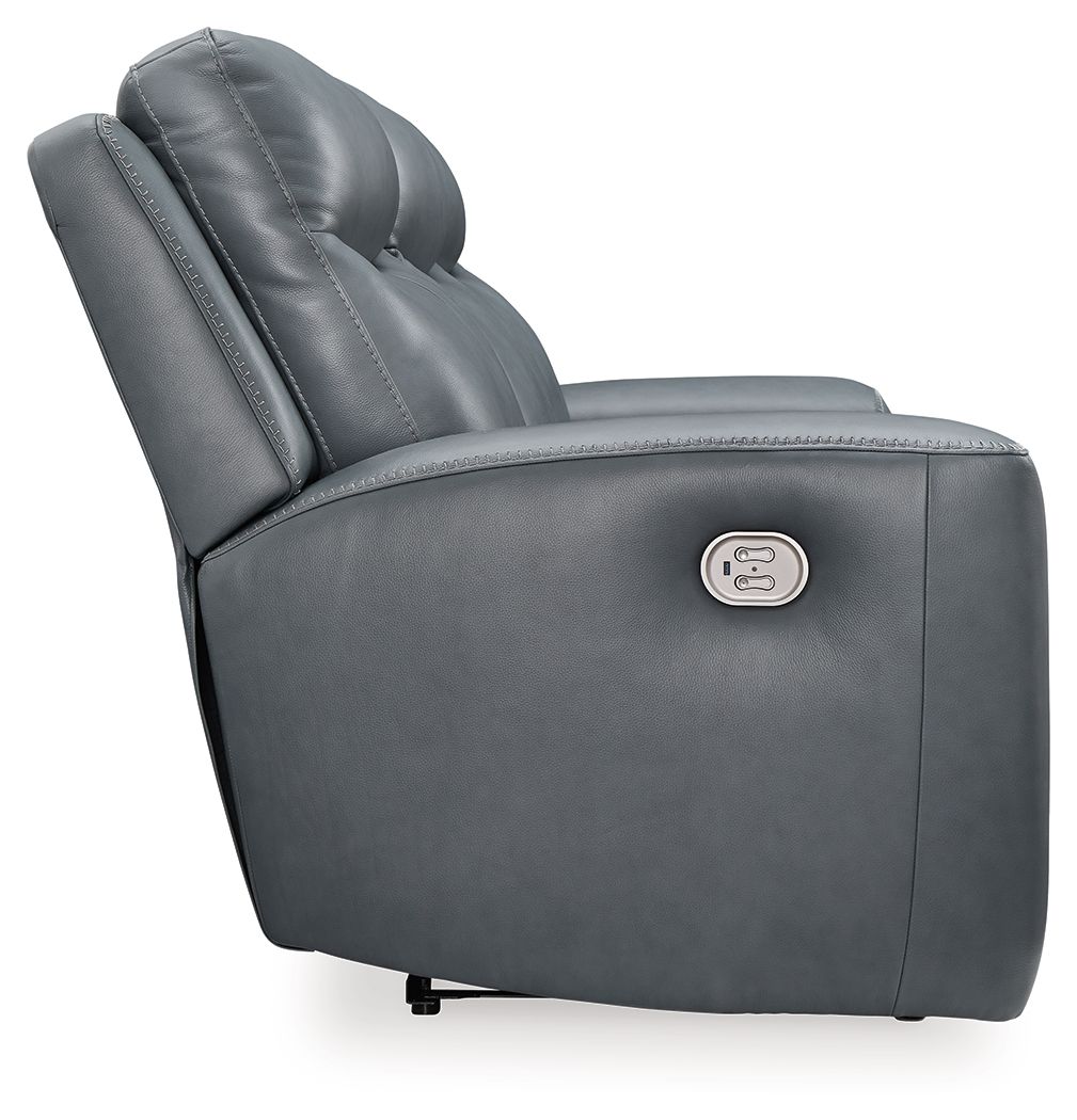 Mindanao - Pwr Reclining Sofa With Adj Headrest - Leather Match - Steel