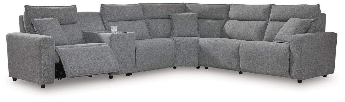Modmax II - 6-Piece Power Reclining Sectional With 2 Armless Chairs And Console - Salt And Pepper - Next-Gen Nuvella