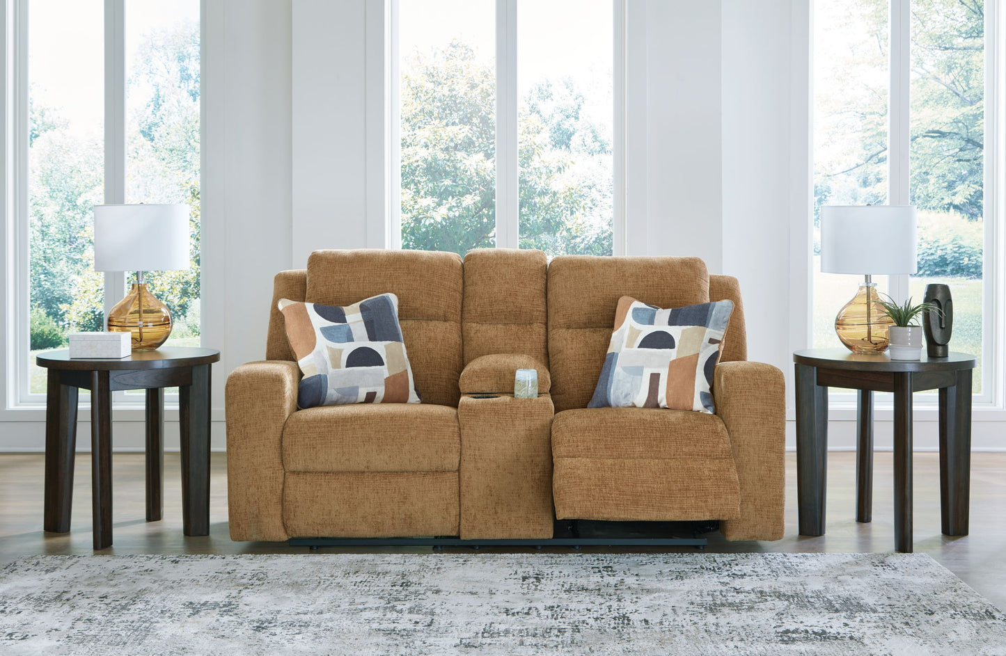 Kanlow - Dbl Reclining Loveseat With Console - Fabric - Honey