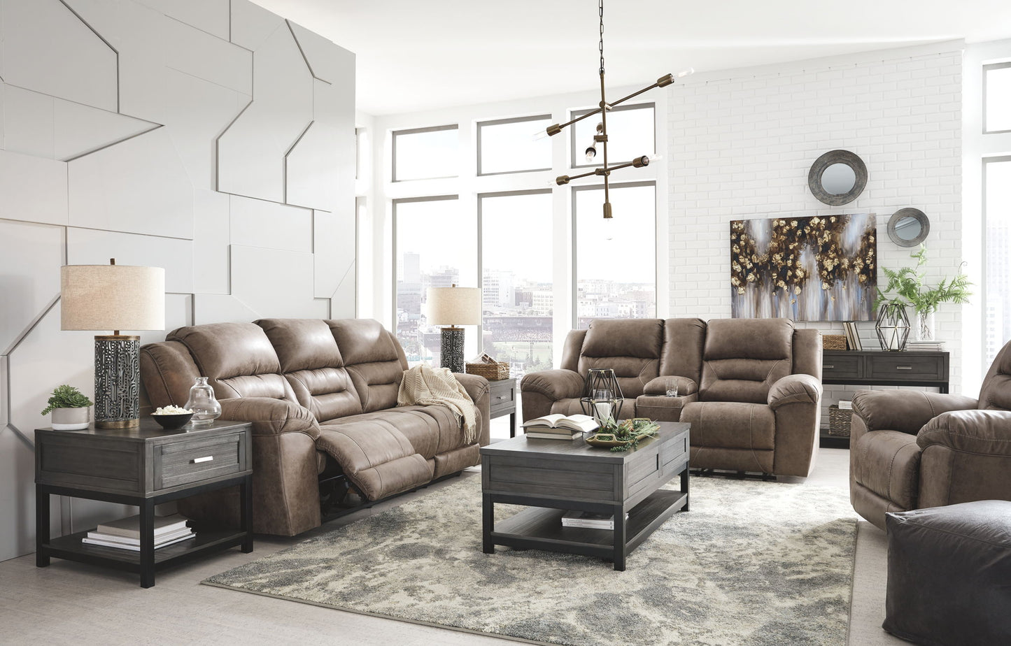 Stoneland - Power Reclining Sofa - Faux Leather - Fossil