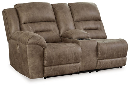 Ravenel - Laf Dbl Reclining Power Loveseat With Console - Faux Leather - Fossil