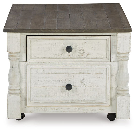 Havalance - Lift Top Cocktail Table with Storage Drawers - White / Gray