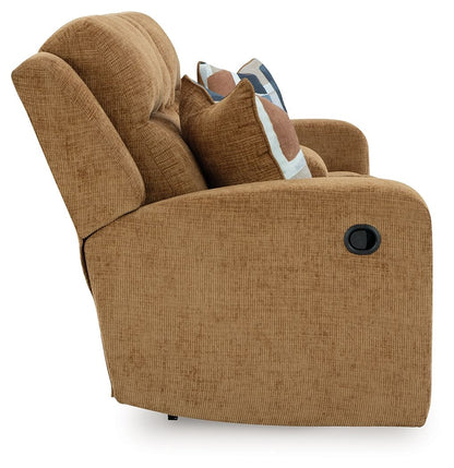 Kanlow - Dbl Reclining Loveseat With Console - Fabric - Honey