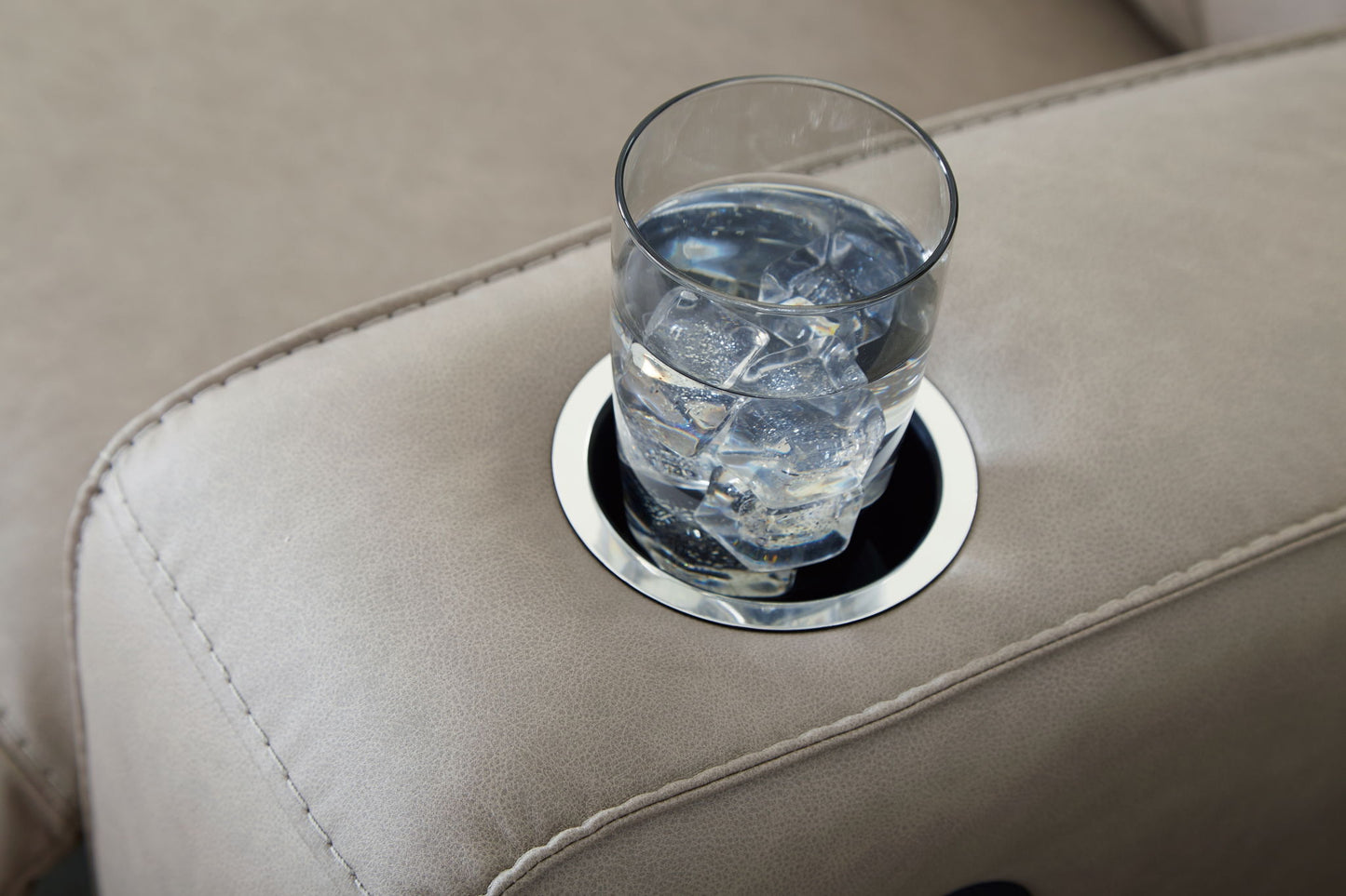 Lavenhorne - Reclining Sofa W/ Drop Down Table - Faux Leather - Pebble