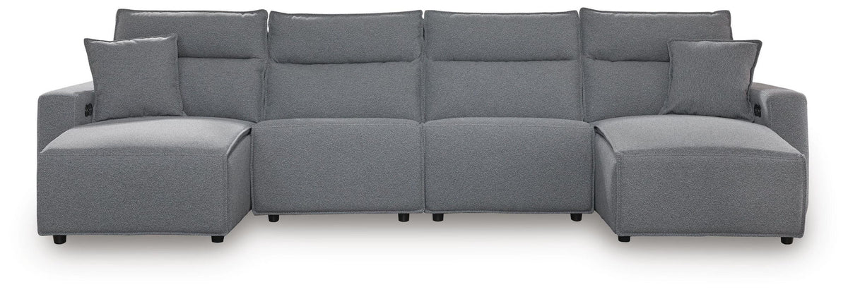 Modmax II - 4-Piece Power Reclining Sectional With Double Chaise And 2 Power Armless Recliners - Salt And Pepper - Next-Gen Nuvella
