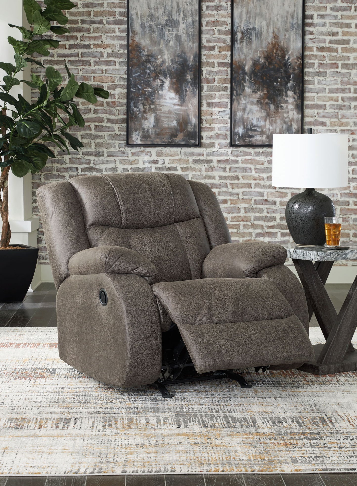 First Base - Rocker Recliner - Faux Leather - Gunmetal