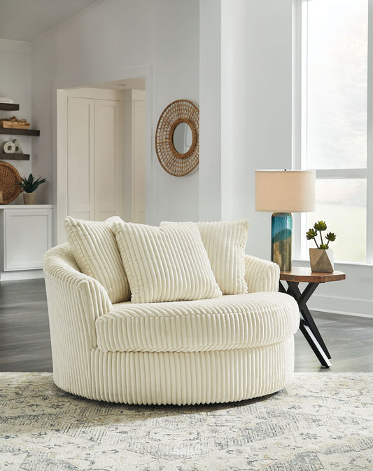 Lindyn - Oversized Swivel Accent Chair - Fabric - Ivory