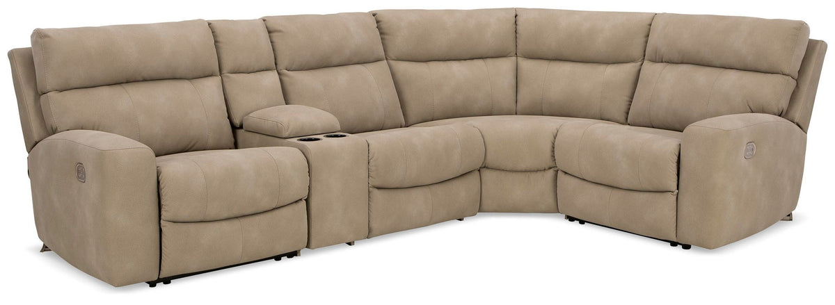 Next-Gen Durapella - 5-Piece Power Reclining Sectional With Storage Console - Sand - Faux Leather