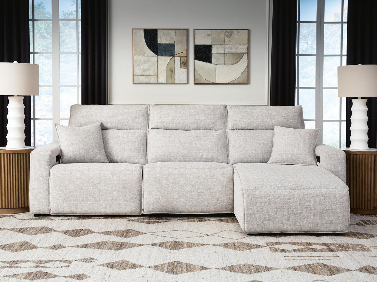 Modmax II - 3-Piece Power Reclining Sofa With RAF Press Back Power Chaise - Stone - Next-Gen Nuvella