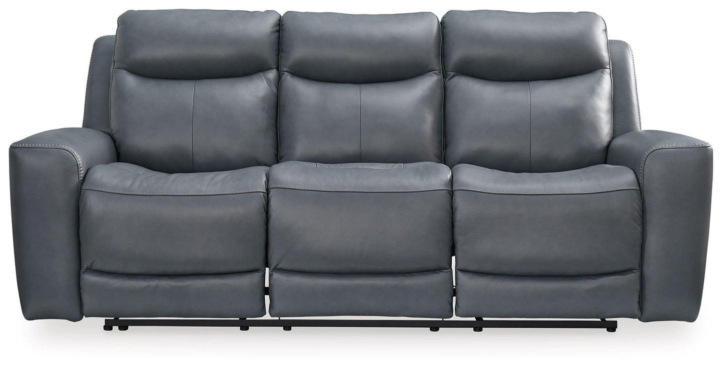 Mindanao - Pwr Reclining Sofa With Adj Headrest - Leather Match - Steel