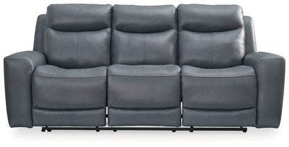Mindanao - Pwr Reclining Sofa With Adj Headrest - Leather Match - Steel