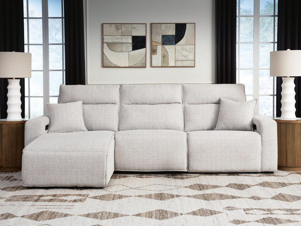 Modmax II - 3-Piece Power Reclining Sofa With LAF Press Back Power Chaise - Stone - Next-Gen Nuvella