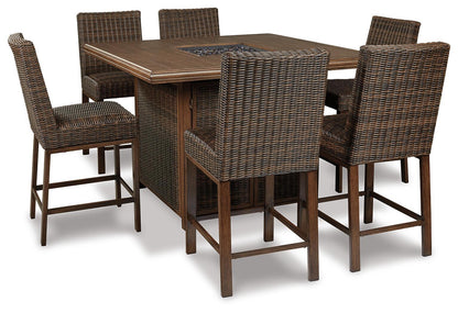 Paradise Trail - Square Bar Table w/Fire Pit - Medium Brown