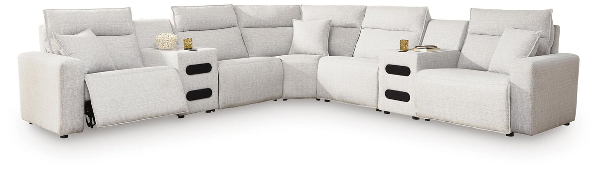 Modmax II - 7-Piece Power Reclining Sectional With Audio Consoles - Stone - Next-Gen Nuvella