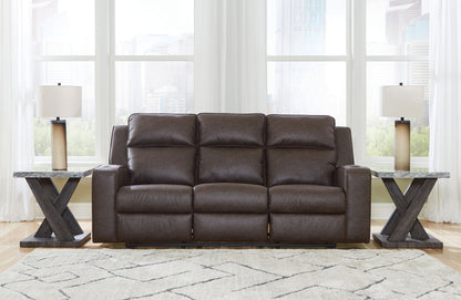 Lavenhorne - Reclining Sofa W/ Drop Down Table - Faux Leather - Granite