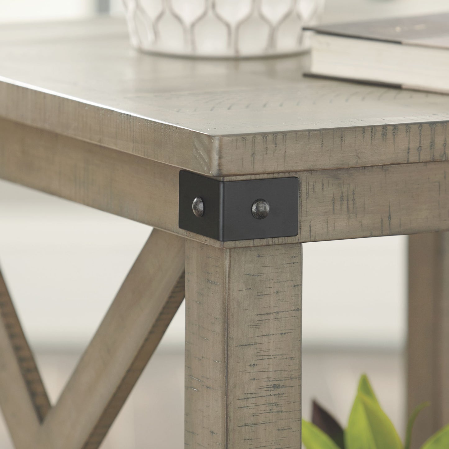 Aldwin - Rectangular End Table - Crossbuck Styling - Gray
