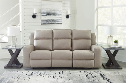 Lavenhorne - Reclining Sofa W/ Drop Down Table - Faux Leather - Pebble