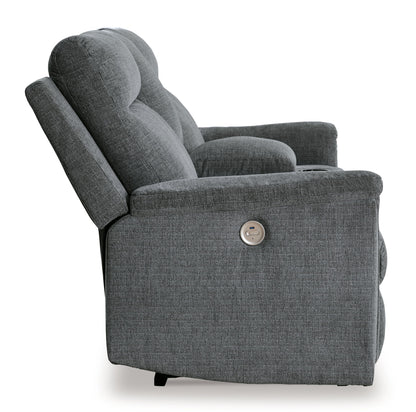 Barnsana - Dbl Power Reclining Loveseat with Console - Fabric - Gravel