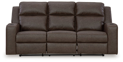 Lavenhorne - Reclining Sofa W/ Drop Down Table - Faux Leather - Granite