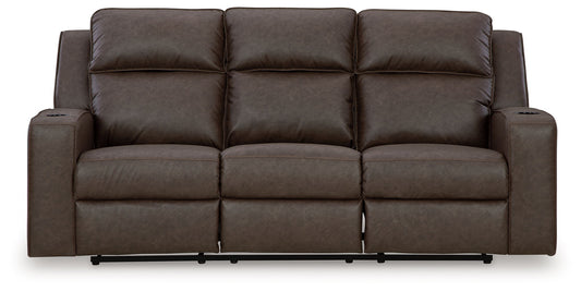 Lavenhorne - Reclining Sofa W/ Drop Down Table - Faux Leather - Granite
