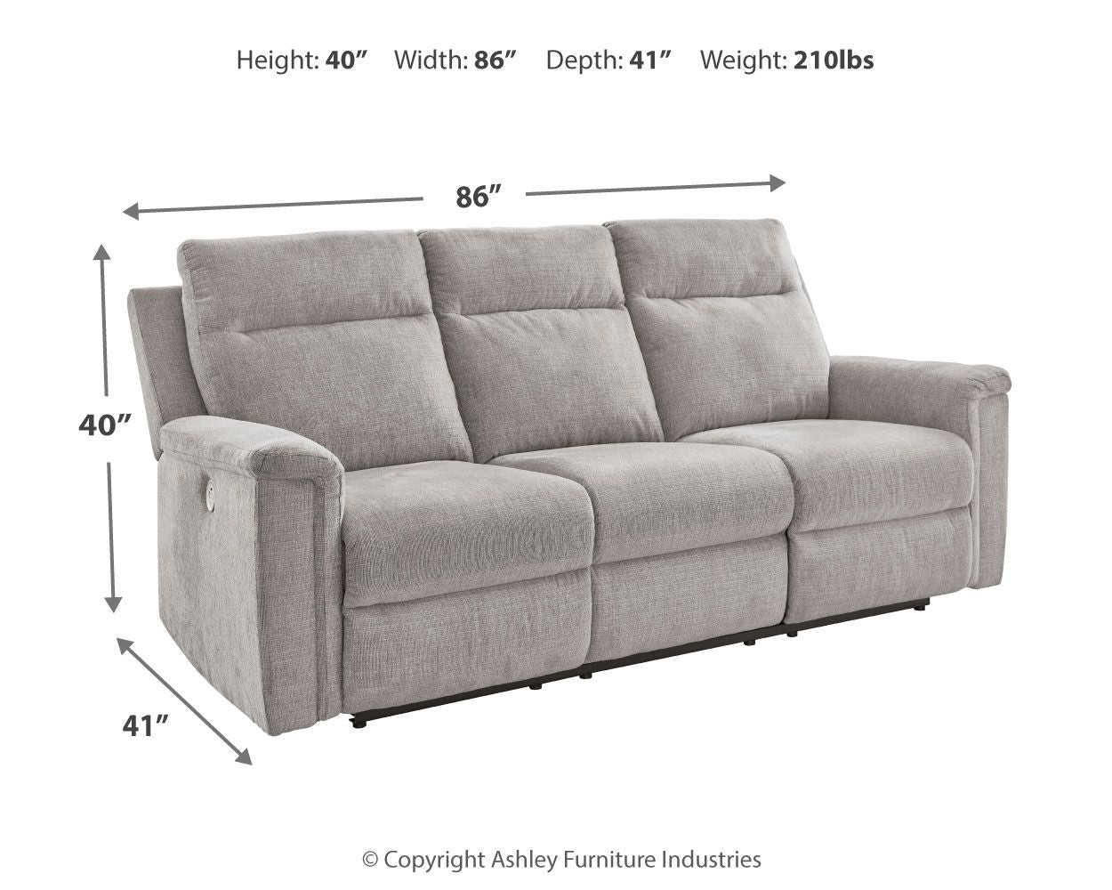 Barnsana - Power Reclining Sofa - Fabric - Ash