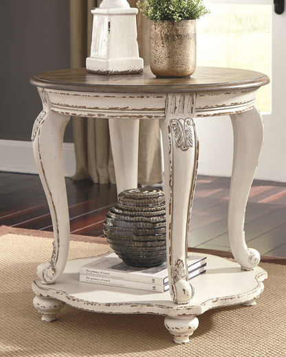 Realyn - Round End Table - White / Brown