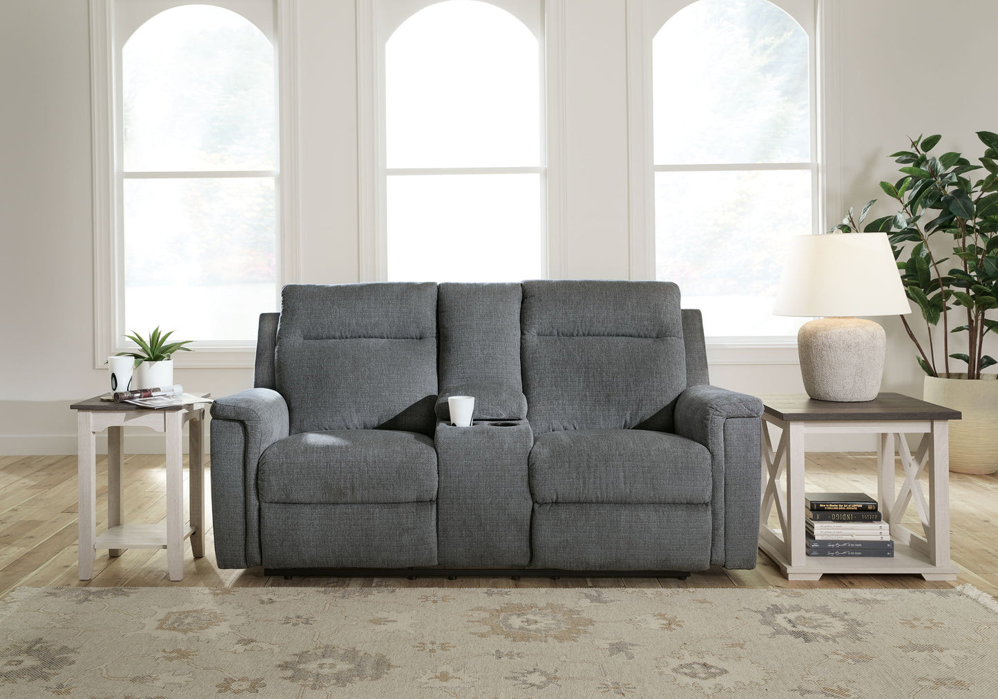 Barnsana - Dbl Power Reclining Loveseat with Console - Fabric - Gravel