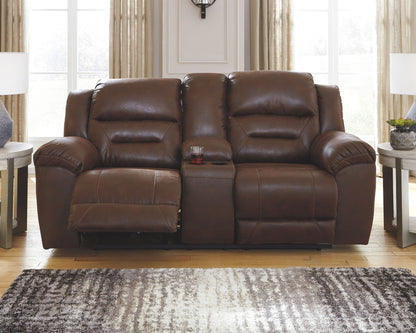 Stoneland - Dbl Power Reclining Loveseat With Console - Faux Leather - Chocolate