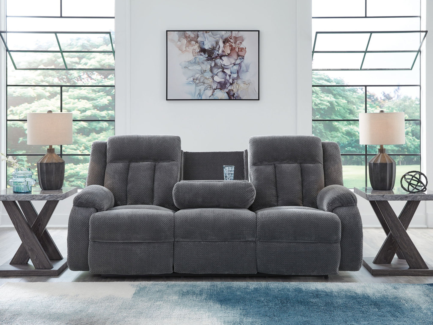 Observation - Reclining Power Sofa With Drop Down Table - Steel