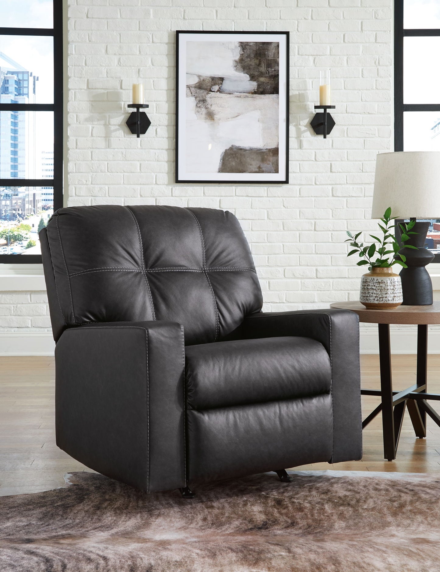 Barlin Mills - Rocker Recliner - Faux Leather - Carbon