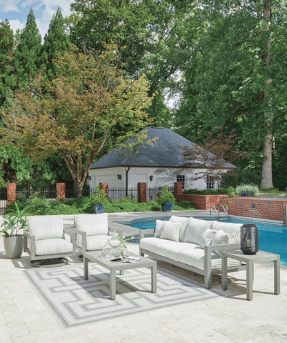 Hurley Park - 4 Pc. - Outdoor Sofa, 2 Lounge Chairs And Coffee Table - Gray