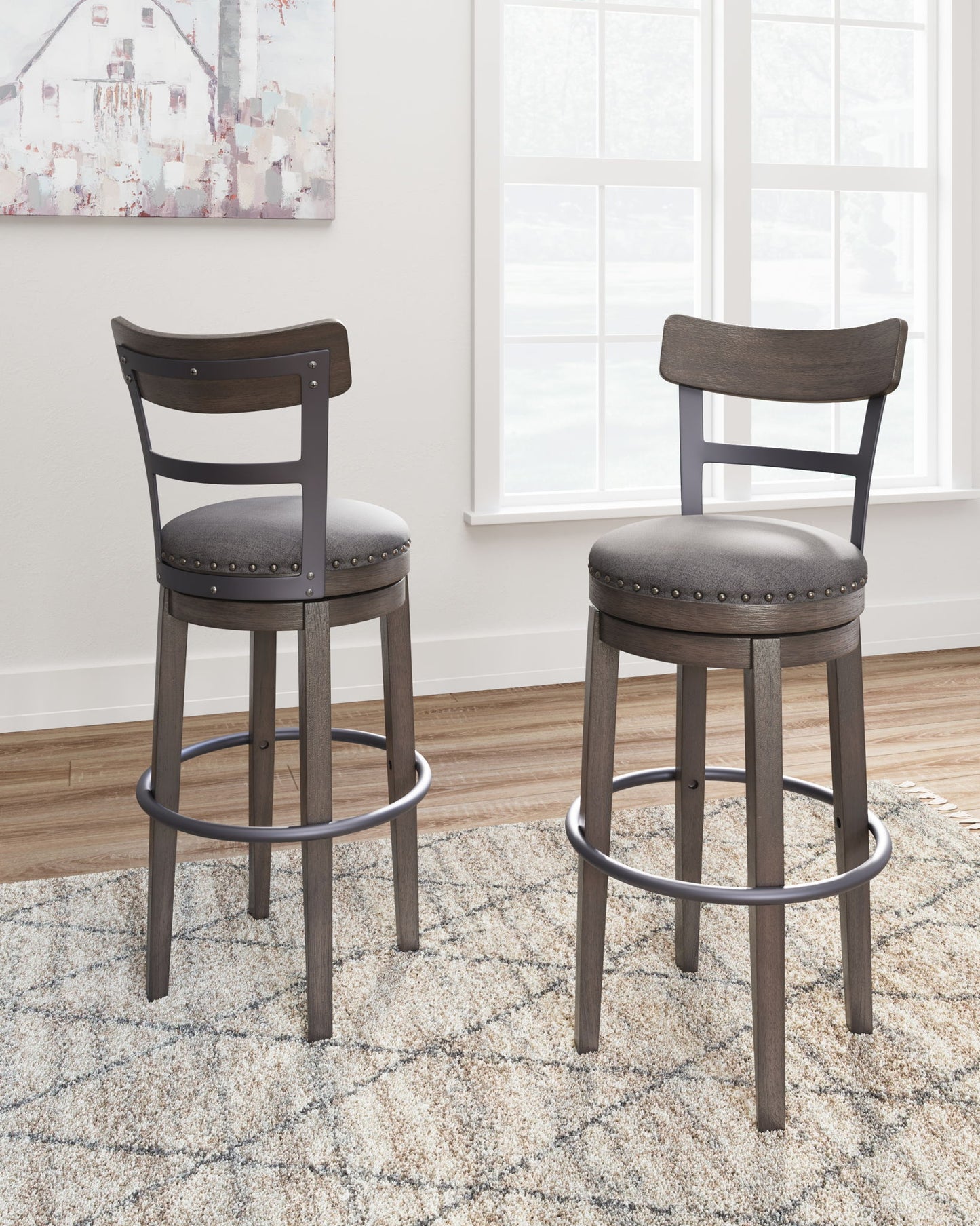 Caitbrook - Tall UPH Swivel Barstool - Gray