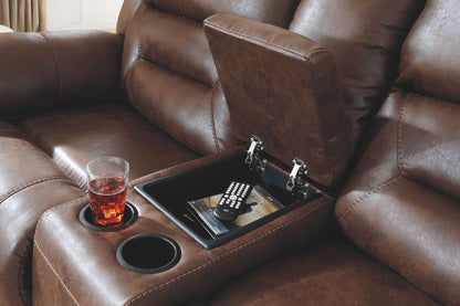 Stoneland - Dbl Power Reclining Loveseat With Console - Faux Leather - Chocolate