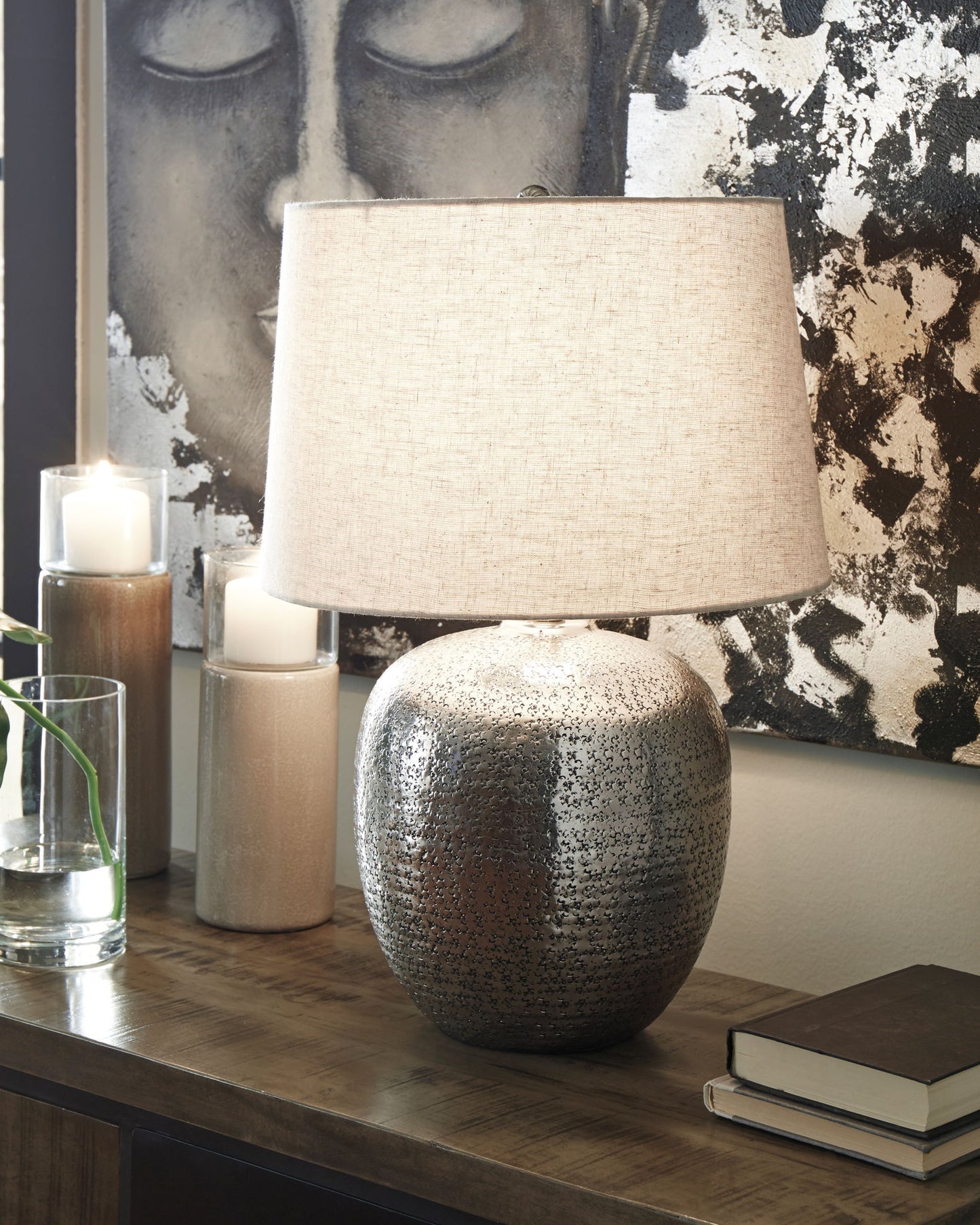 Magalie - Metal Table Lamp  - Antique Silver Finish