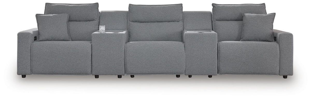 Modmax II - 5-Piece Power Reclining Sectional With 2 Consoles - Salt And Pepper - Next-Gen Nuvella